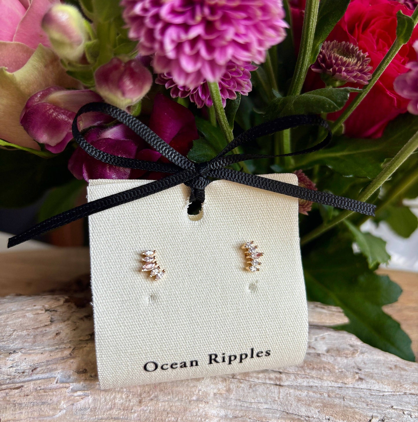 Ocean Ripples - 14ct Gold Plated Cubic Zirconia Climber Earrings