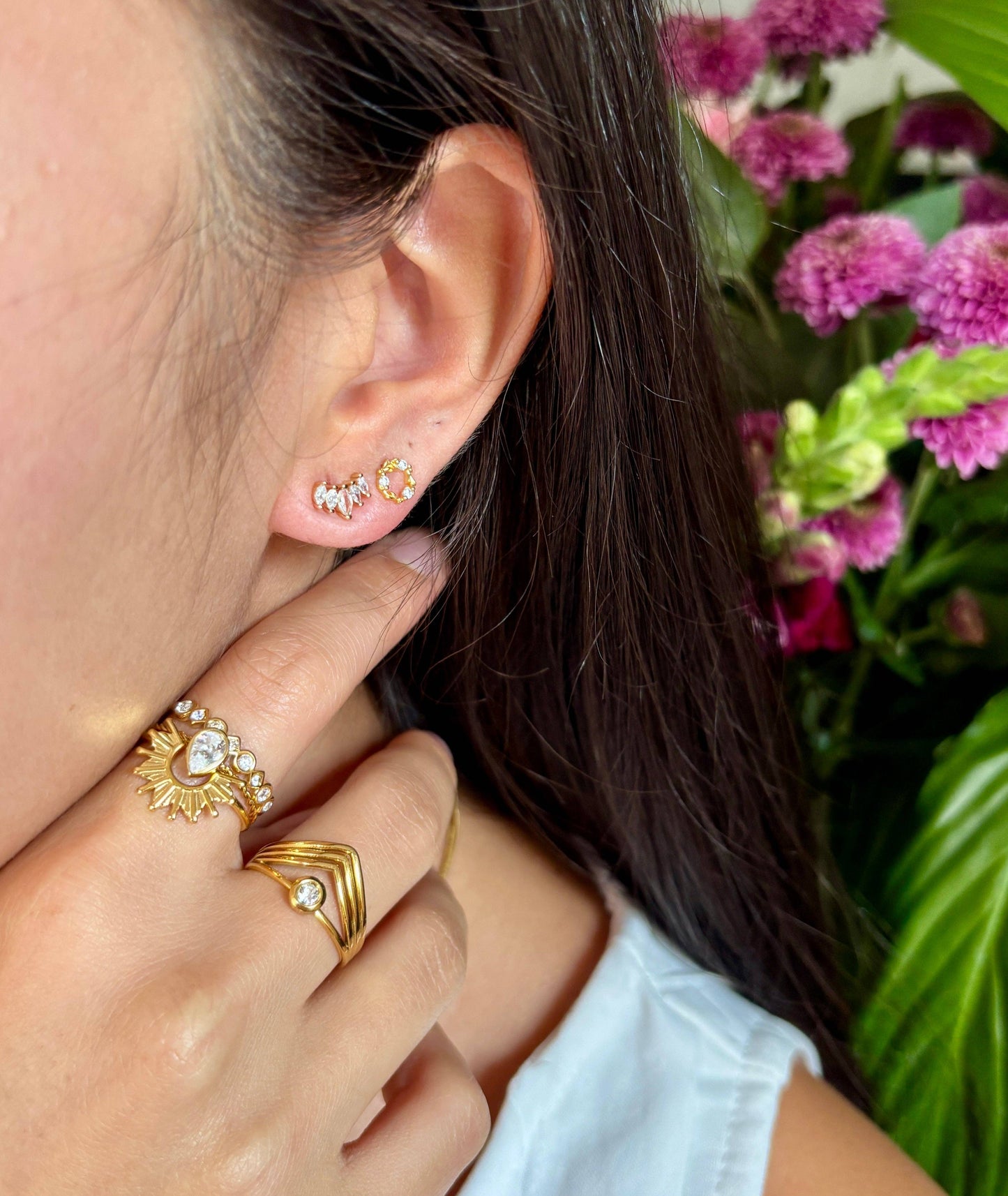 Ocean Ripples - 14ct Gold Plated Cubic Zirconia Climber Earrings