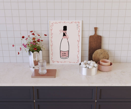 RM Decor Studio - Cin Cin Pink Bottle Print
