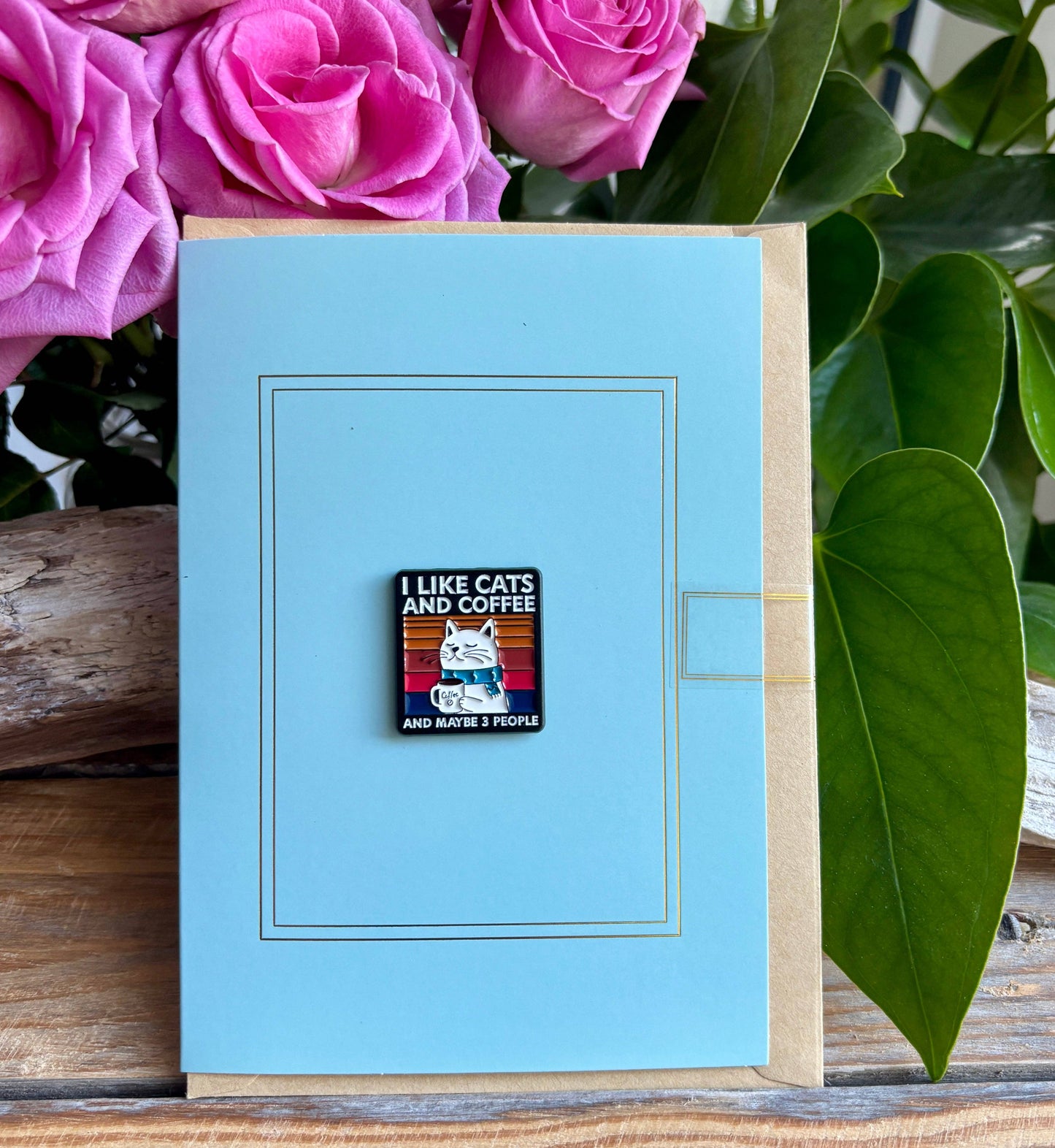 Ocean Ripples - I Like Cats And Coffee... Pin Badge Card