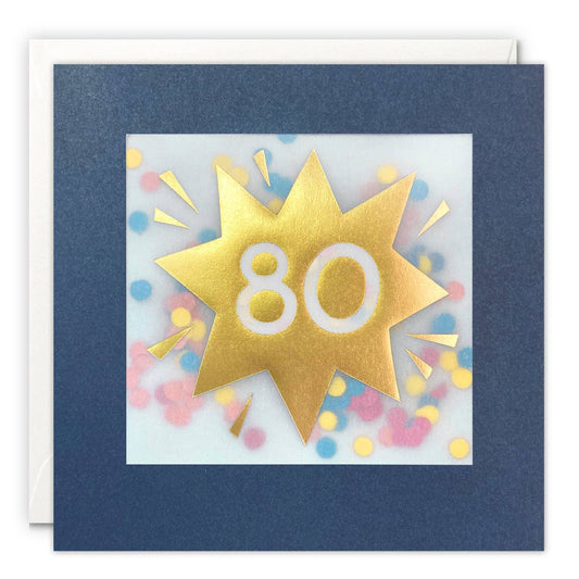 James Ellis - Age 80 Gold Confetti Birthday Card - Paper Shakies