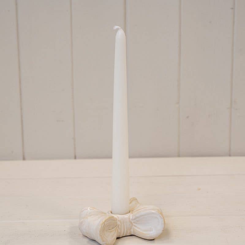 Glazed Ceramic Double Bow Candle Holder - christmas decoration