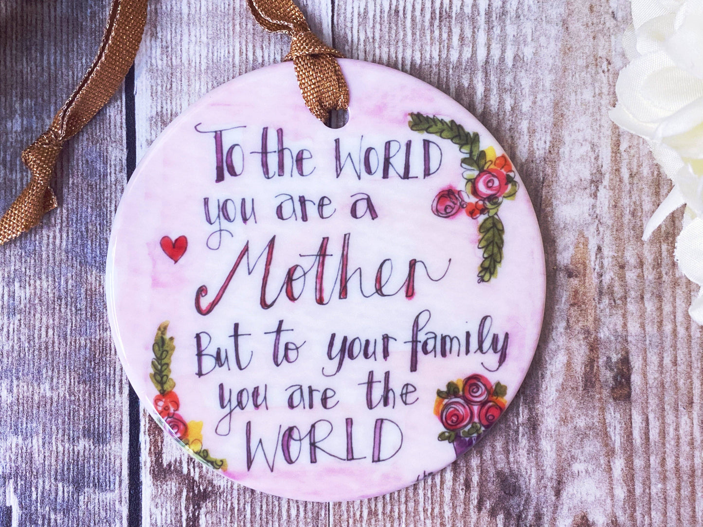 Little Heart - To the World you are a Mother Little Ceramic Hanging Circle