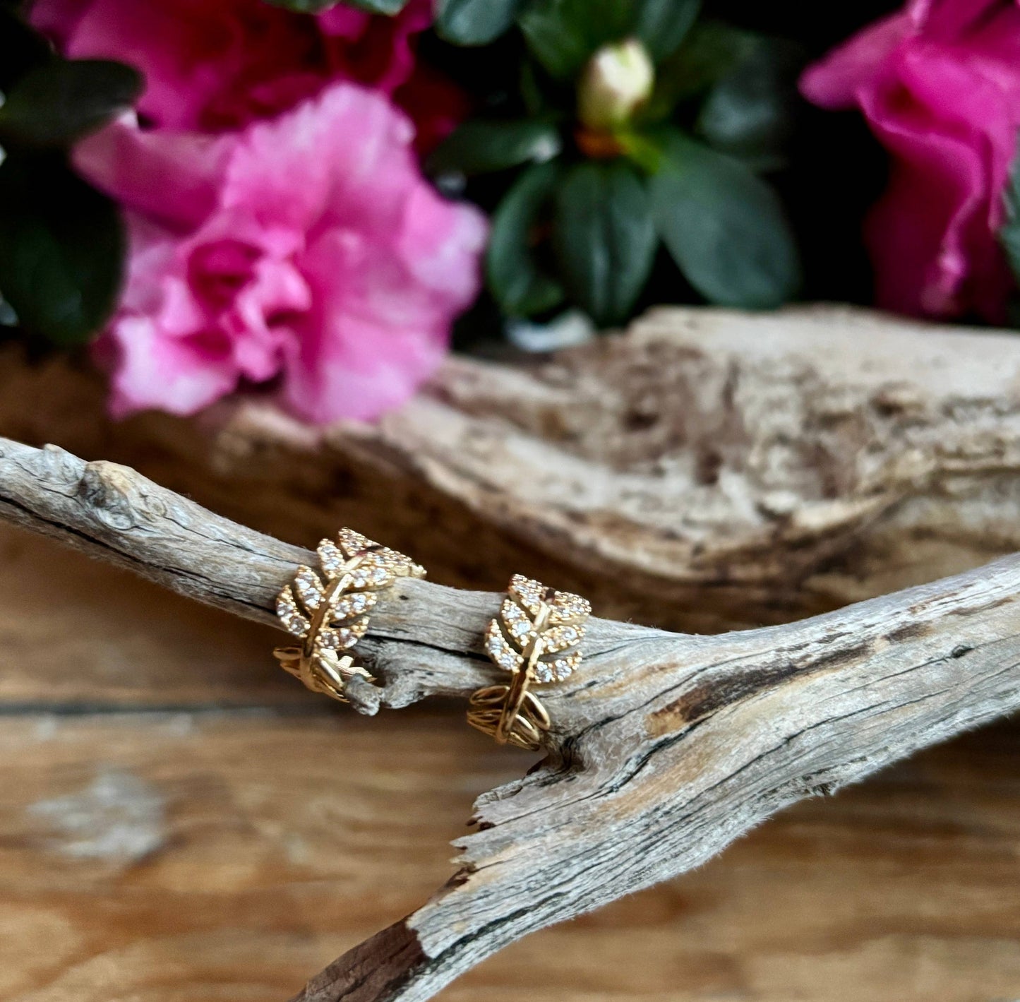 Ocean Ripples - 14ct Gold Plated Cubic Zirconia Leaf Earrings