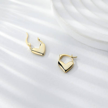 White Leaf - Heart Huggie Earring in Gold