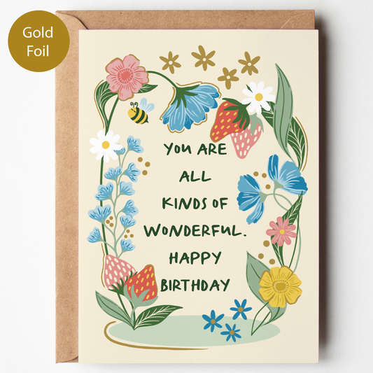 Birthday Card | Floral | Strawberries | Gold Foil