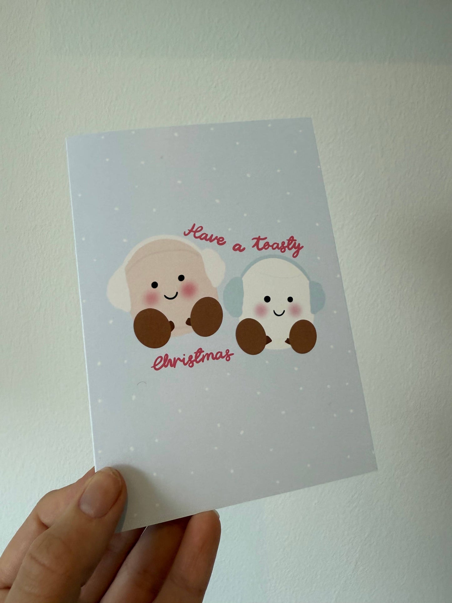 Gallerybylara - "Have a toasty Christmas" card. Cuddly toy. A6. Marshmallows