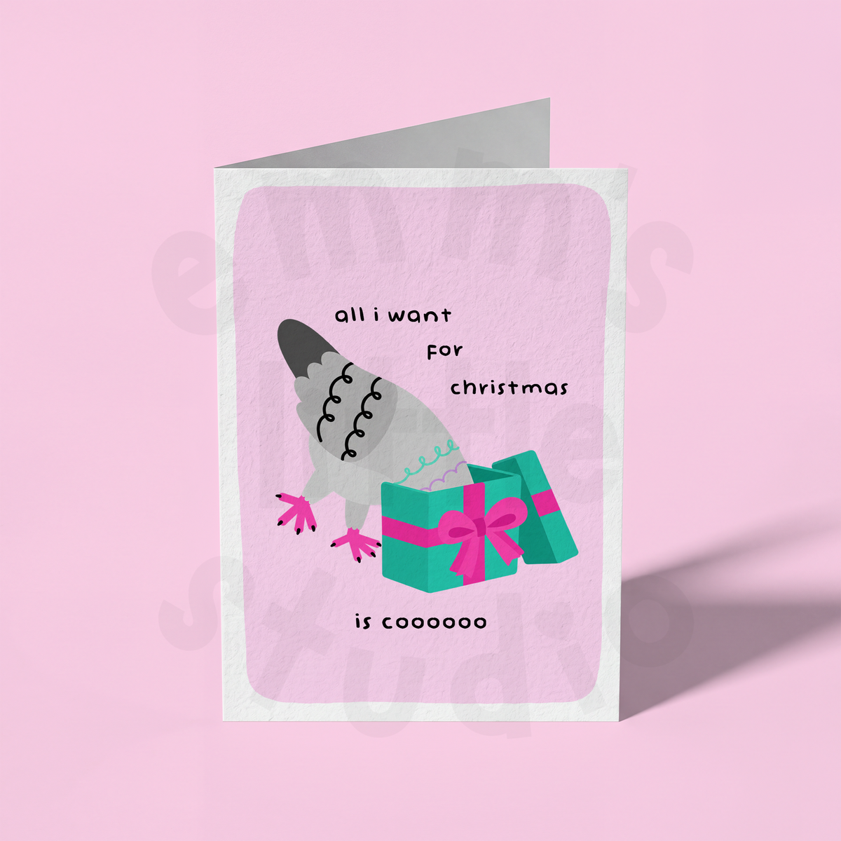 Emm's Little Studio - All I Want For Christmas Is Coo Pigeon Christmas Card