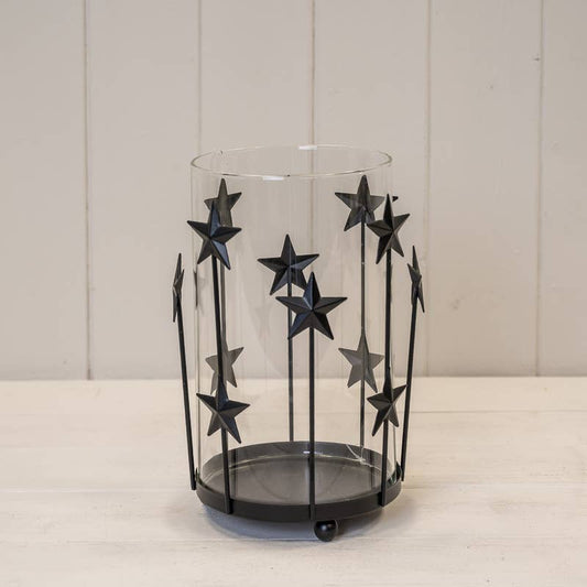 Satchville - Large Black Metal Star Candle Holder with Glass Insert