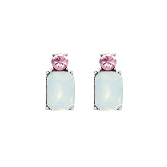 Last True Angel - Mini Gem Earring in Antique Silver with Opal & Soft Pink