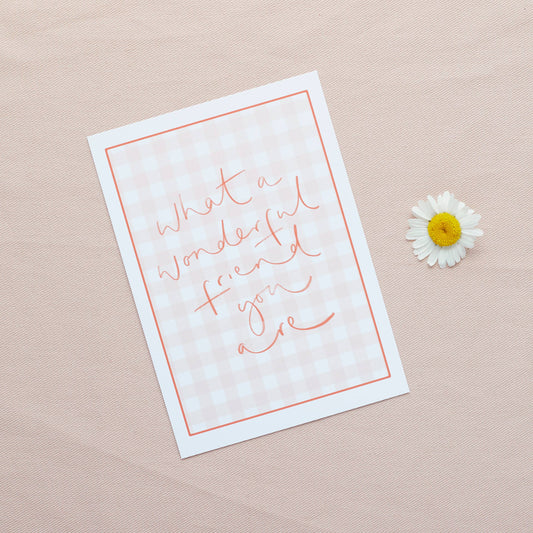 Oh Squirrel - 'What a wonderful friend you are' Gingham Postcard