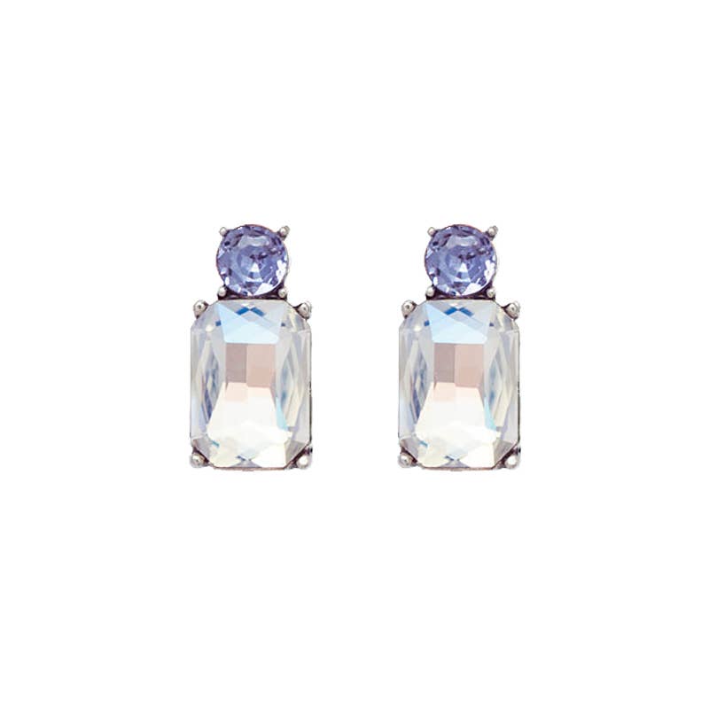 Last True Angel - Mini Gem Earring in Antique Silver with Clear & Lilac