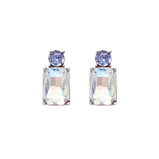 Last True Angel - Mini Gem Earring in Antique Silver with Clear & Lilac