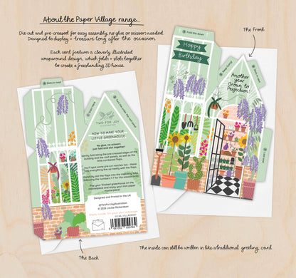 Two For Joy Illustration - Greenhouse Birthday Card – 3D Slot Together Greeting Card