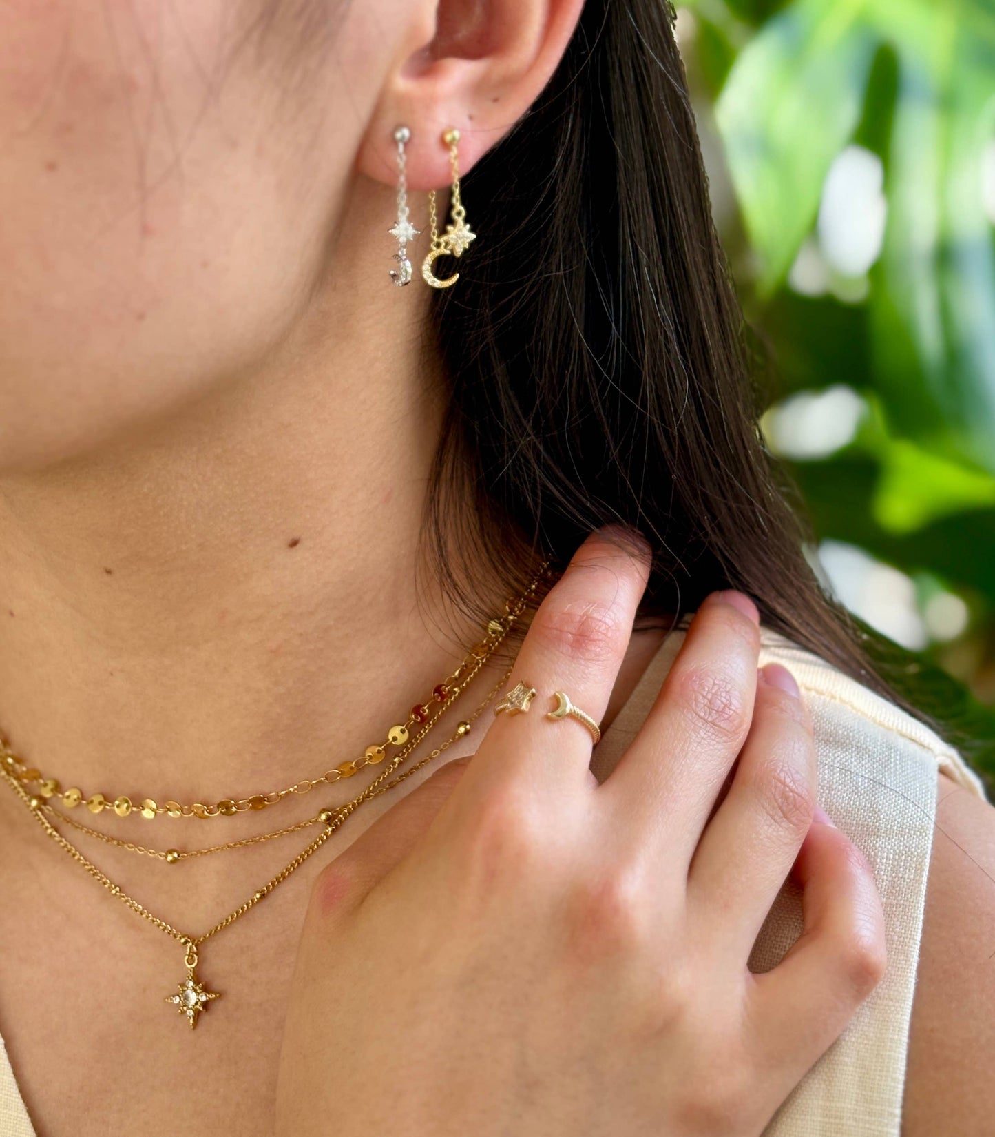 Ocean Ripples - 18ct Gold Plated Triple Chain Star Necklace 