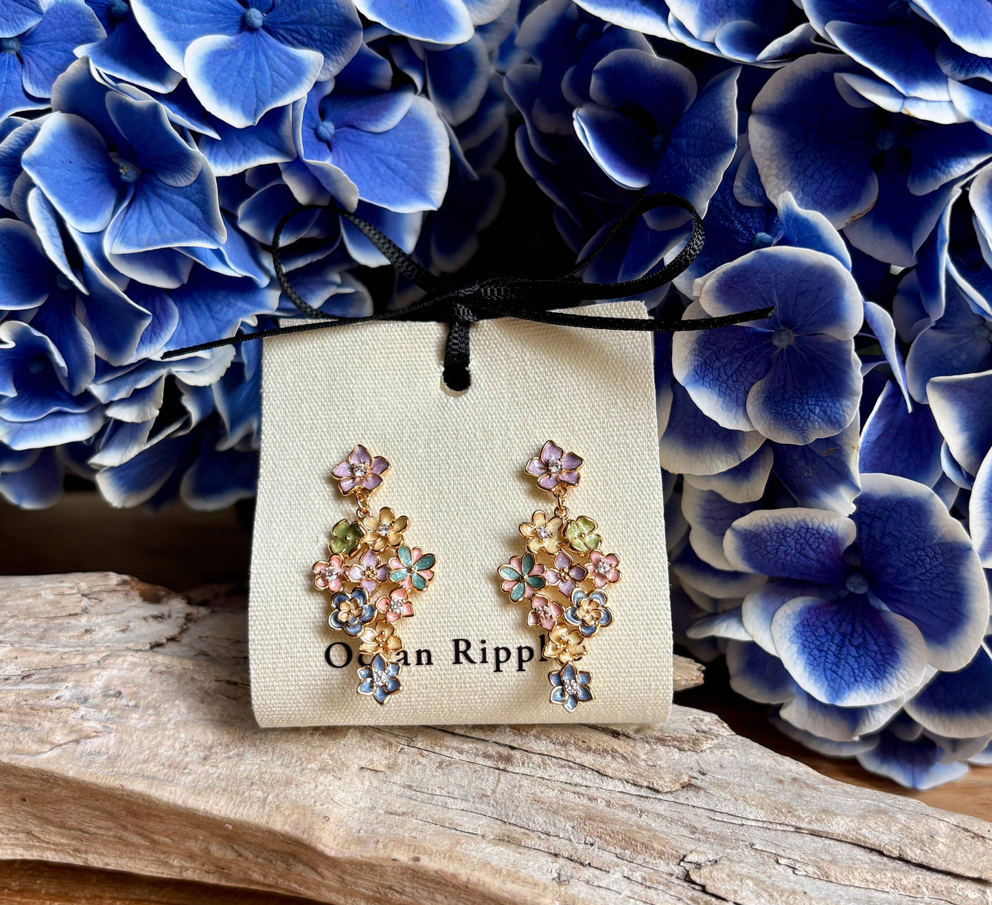 Ocean Ripples - 14ct Gold Plated Pastel Garden Cascade Earrings