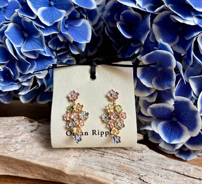 Ocean Ripples - 14ct Gold Plated Pastel Garden Cascade Earrings