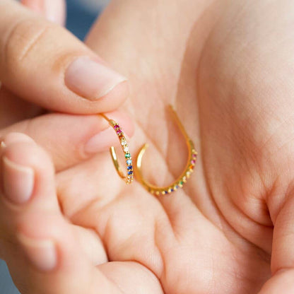 Lisa Angel - Rainbow Crystal Hoop Earrings in Gold
