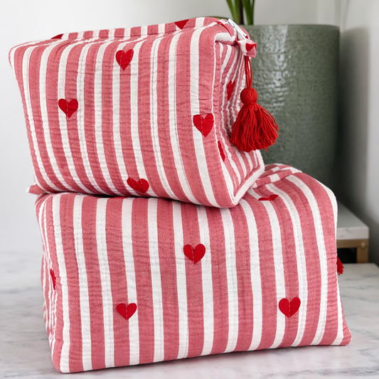 Aria & Avery - Heart print cotton cosmetics bags
