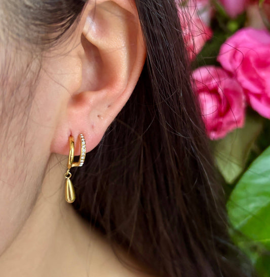 Ocean Ripples - 18ct Gold Plated Cubic Zirconia Teardrop Earrings