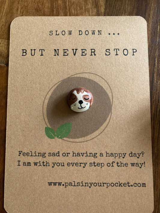 Pals in your Pocket - Sloth Worry Rock Pet Pebble With Charm And Quote Card