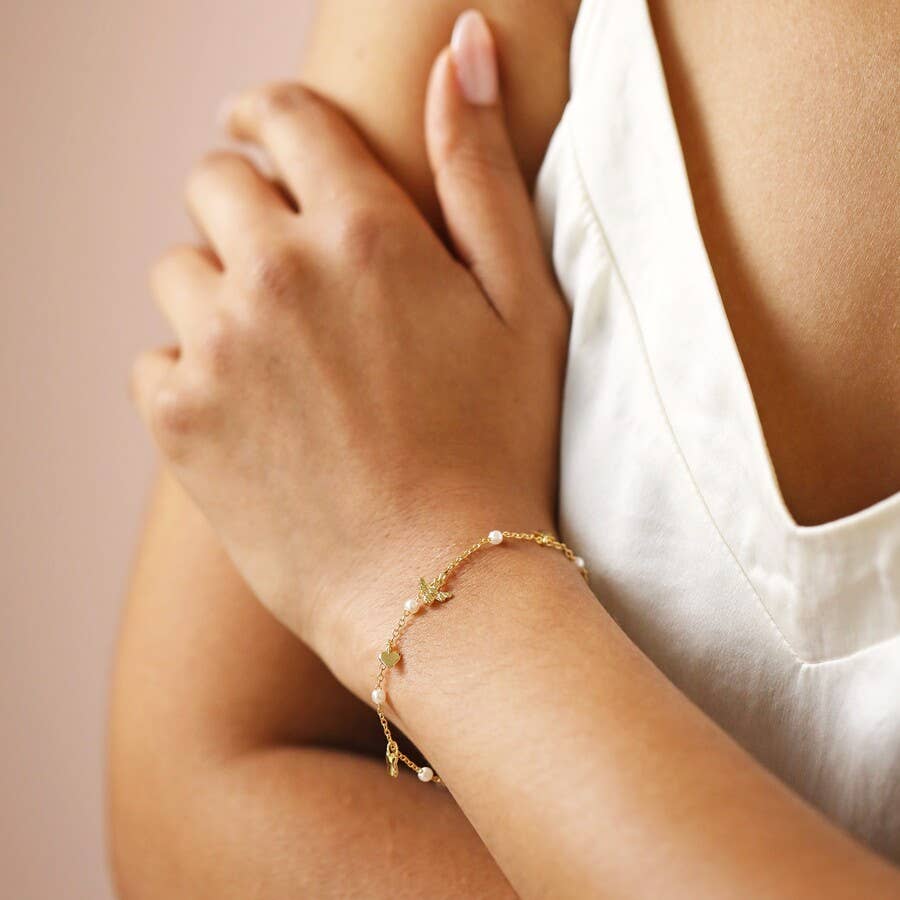 Lisa Angel - Bee Pearl Butterfly and Heart Charm Bracelet