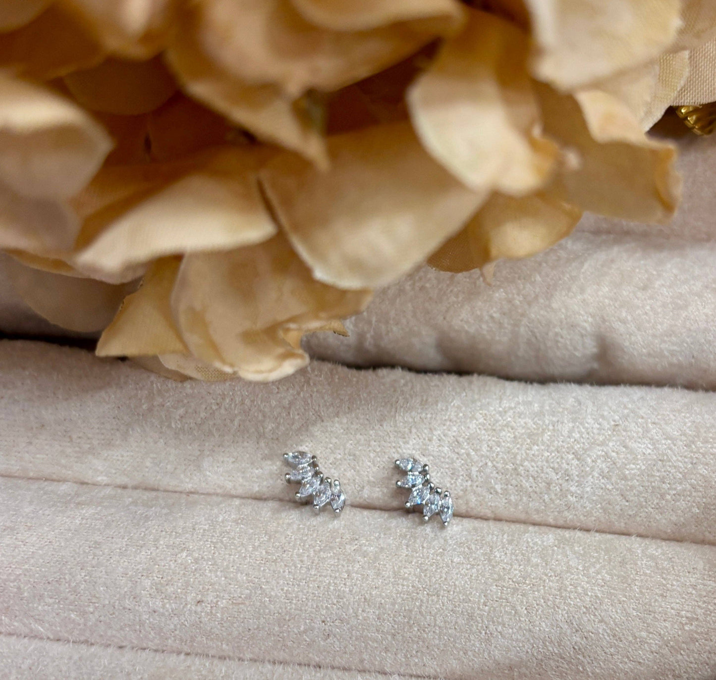 Ocean Ripples - 925 Sterling Silver Cubic Zirconia Climber Earrings