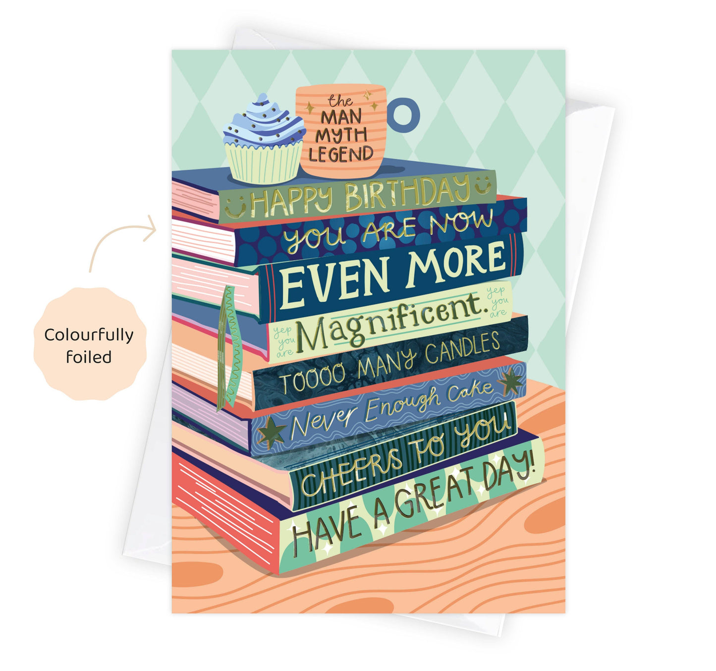 Two For Joy Illustration - Even More Magnificent Birthday - Bookish Birthday Card for Him - Foiled
