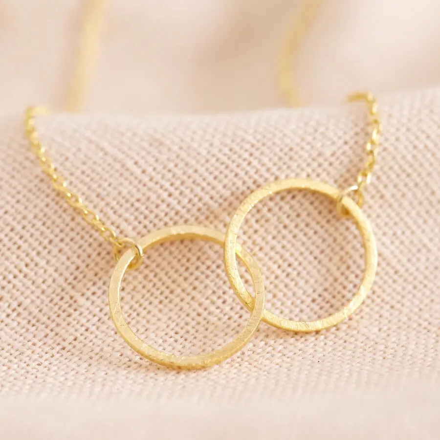 Brushed Interlocking Hoop Necklace in Gold or silver