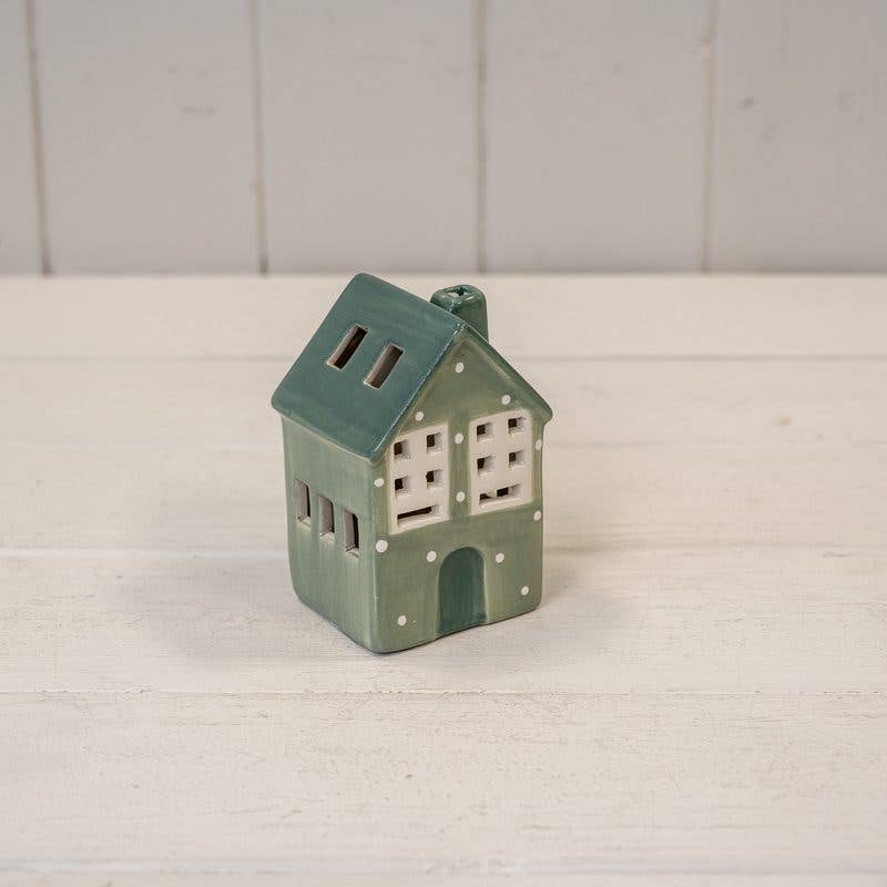Green Ceramic Led House With Snowball Décor