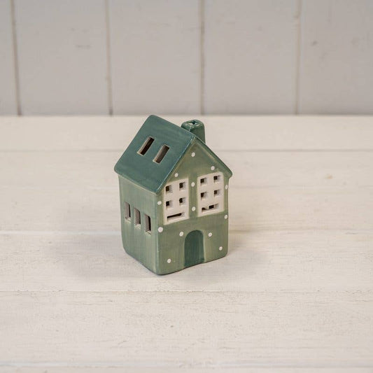 Green Ceramic Led House With Snowball Décor