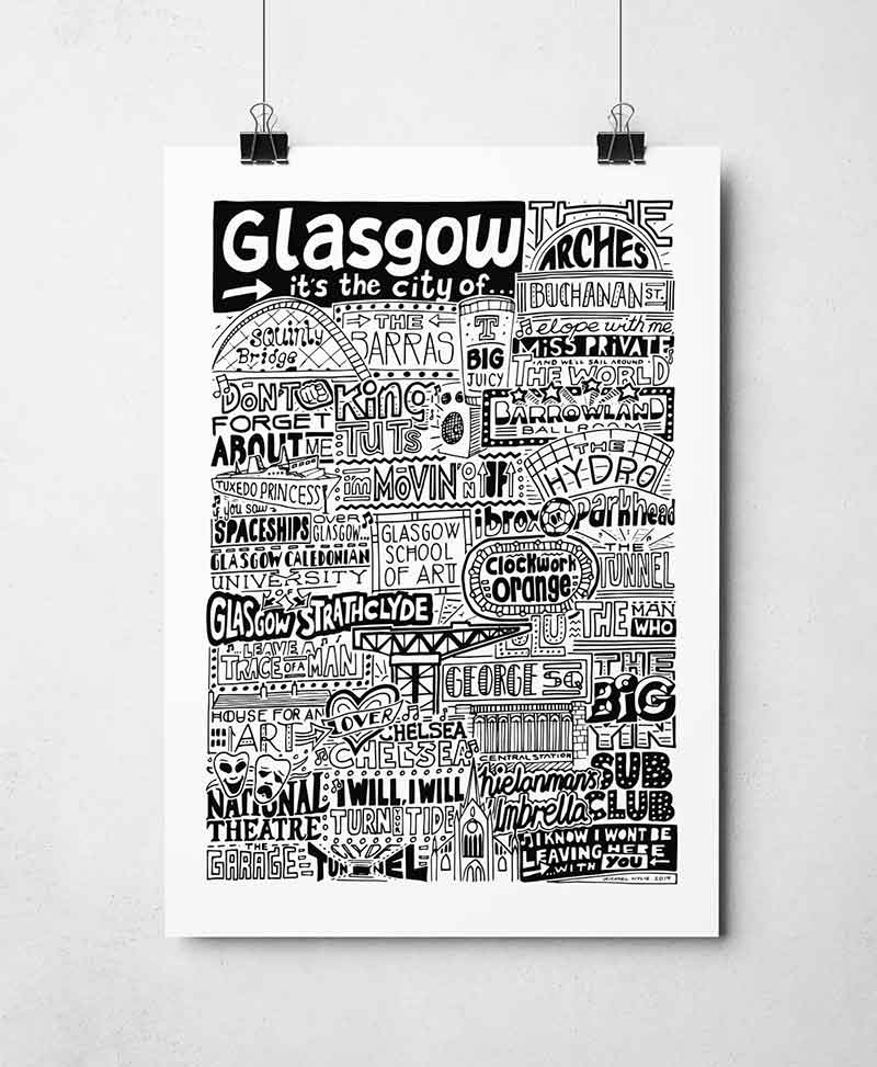 Sketchbook Design - Glasgow Landmarks It's The City Of Art Print