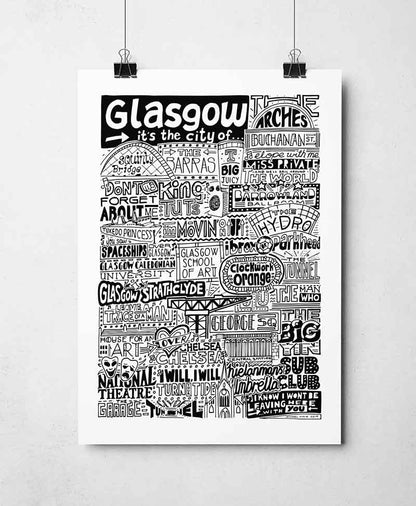 Sketchbook Design - Glasgow Landmarks It's The City Of Art Print