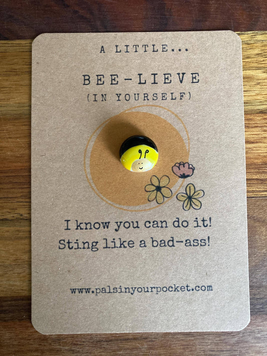 Pals in your Pocket - Bee Pebble Positive Mental Health Charm Yellow