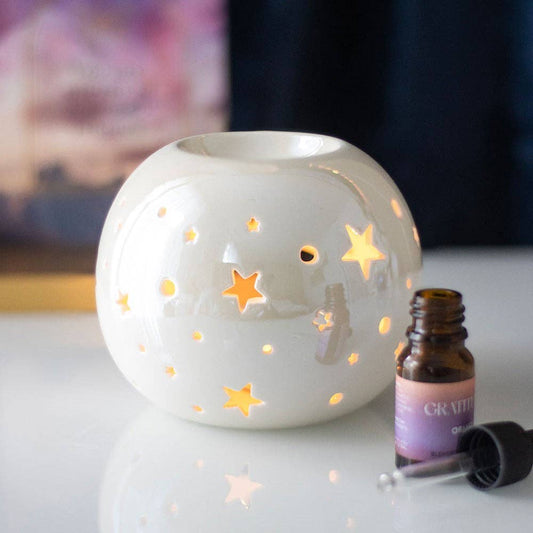 White Iridescent Star Oil Burner and Wax Warmer -birthday gift, mothers day gift