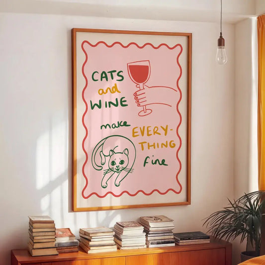 Cats and Wine Kitchen Print