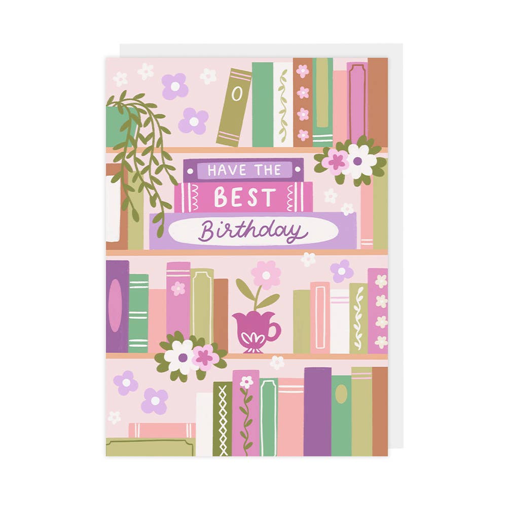 Hopscotch Paper Co. - Floral Bookcase Birthday Card - Birthday Card for Readers