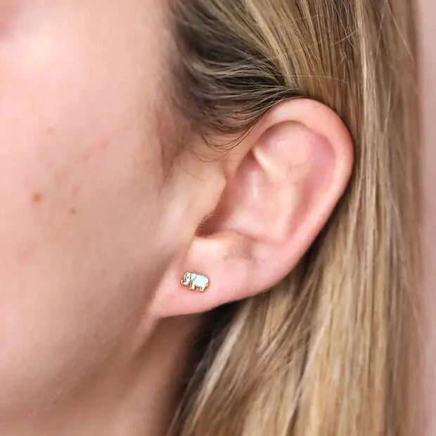 Mum and Baby Elephant Stud Earrings in Gold