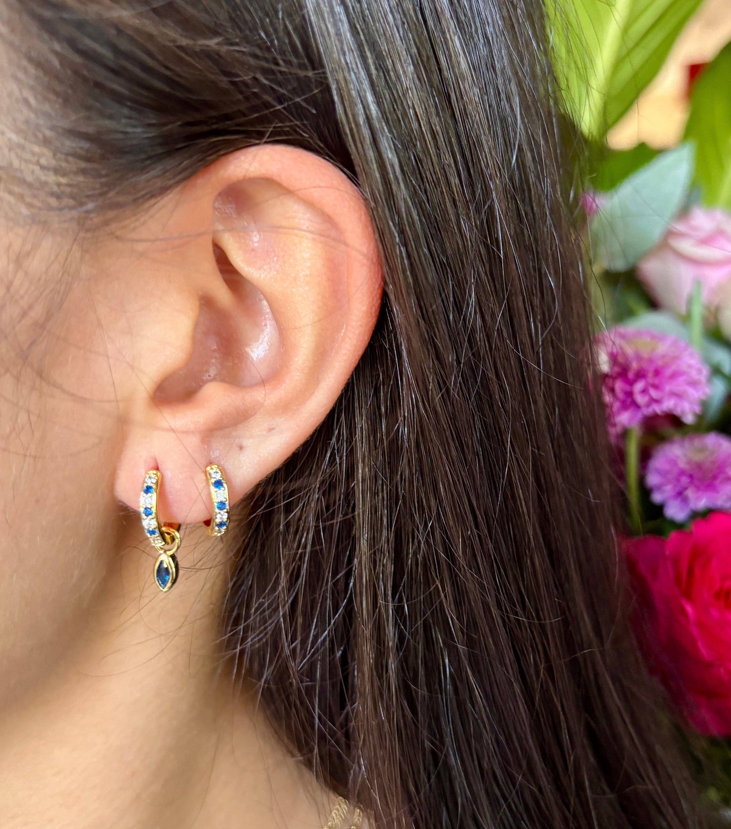 Ocean Ripples - 18ct Gold Plated Cubic Zirconia Drop Huggie Earrings