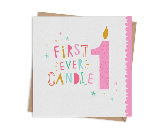 Dotty Black - First Ever Candle Birthday Card - Pink