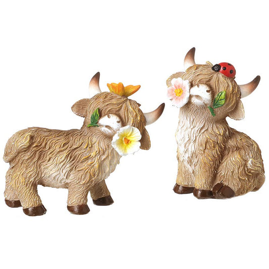 Heaven Sends - RESIN HIGHLAND COWS WITH FLOWERS MIX 2