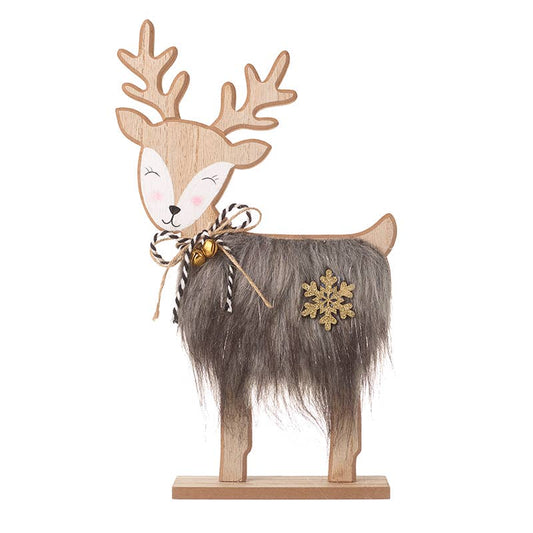 Heaven Sends - BROWN FUR STANDING WOODEN REINDEER