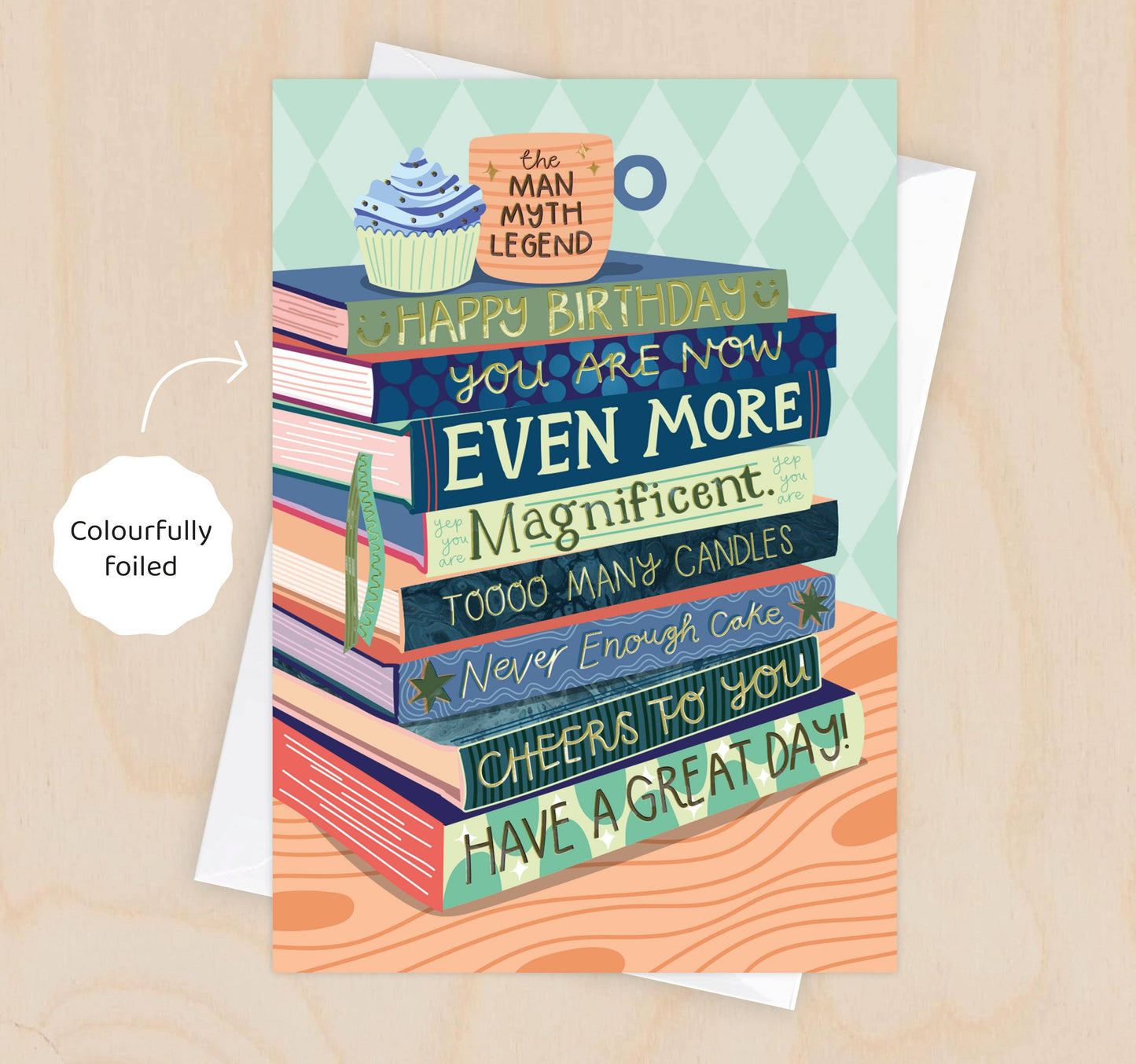 Two For Joy Illustration - Even More Magnificent Birthday - Bookish Birthday Card for Him - Foiled