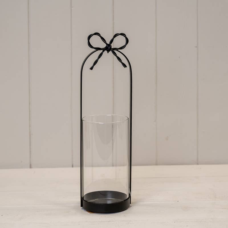 Small Black Metal Candle Holder with Bow