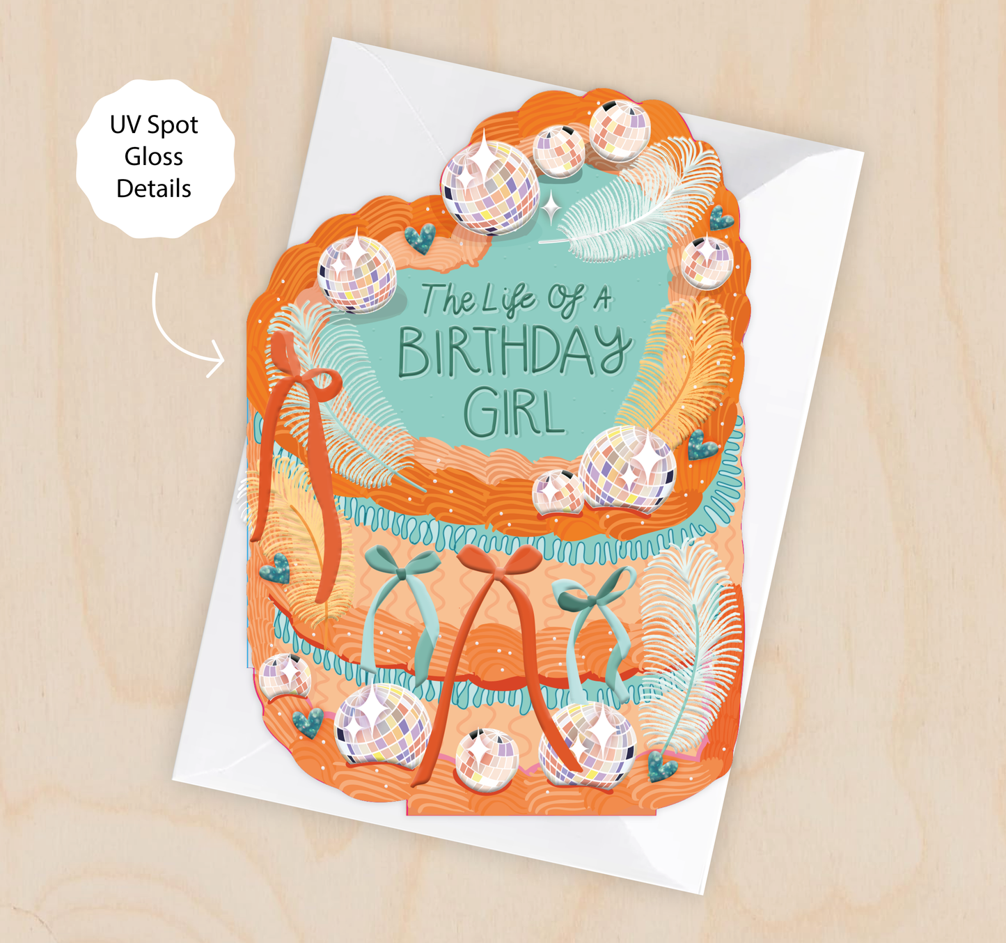 Two For Joy Illustration - The Life of a Birthday Girl - Cake Shaped Greeting Card