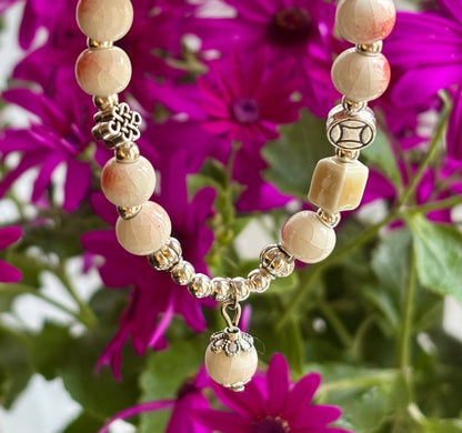 Ocean Ripples - Ceramic Beads Bracelet With Charm - Cracked Coral
