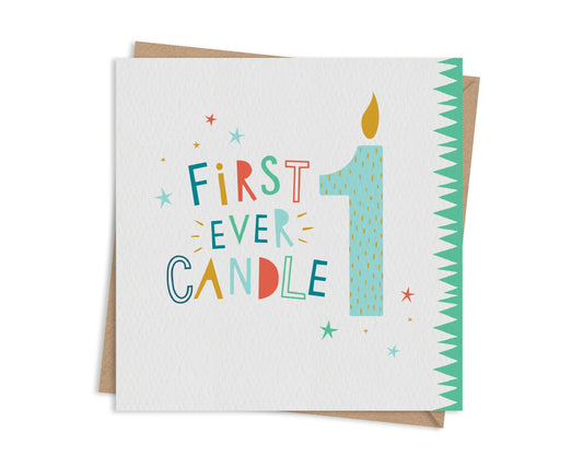 Dotty Black - First Ever Candle Birthday Card - Turquoise