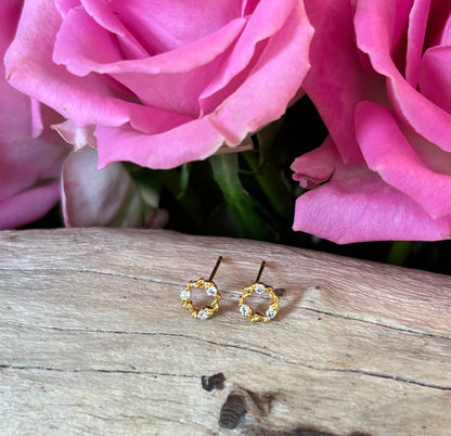 Ocean Ripples - 14ct Gold Plated Cubic Zirconia Wreath Earrings 