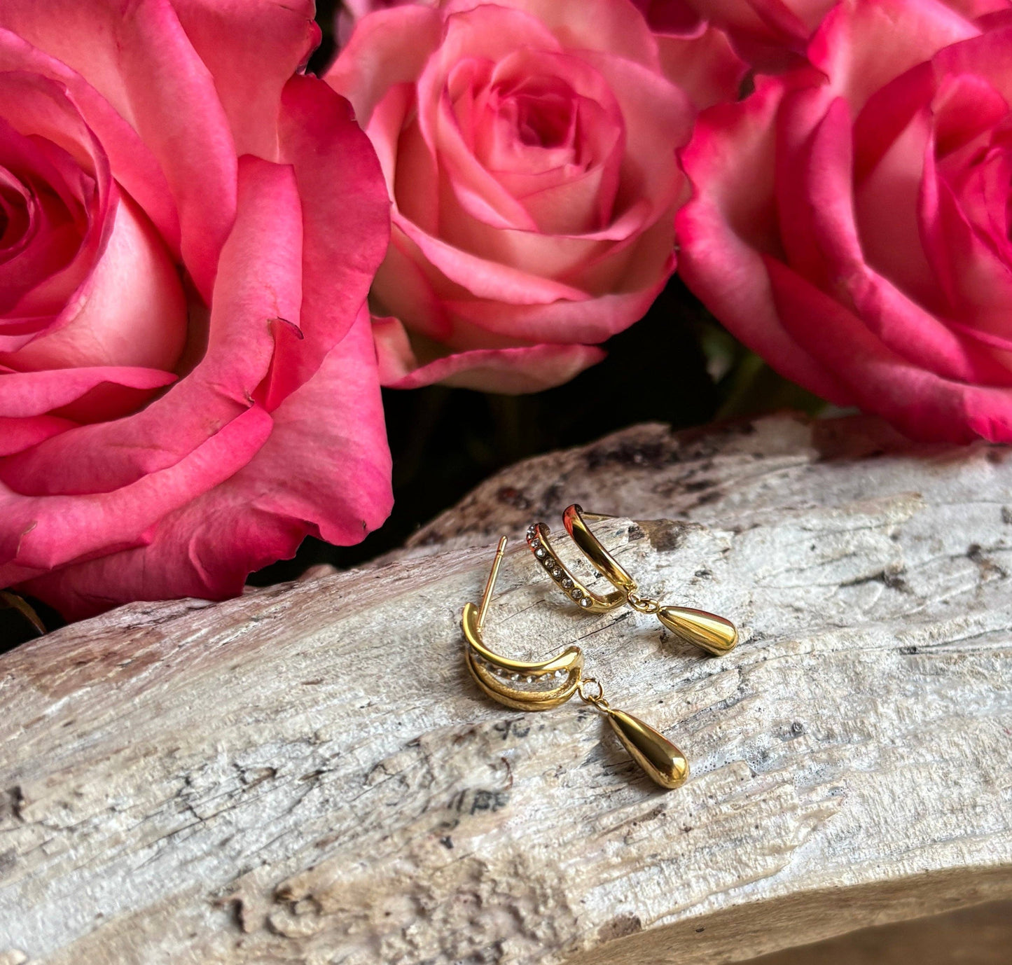 Ocean Ripples - 18ct Gold Plated Cubic Zirconia Teardrop Earrings