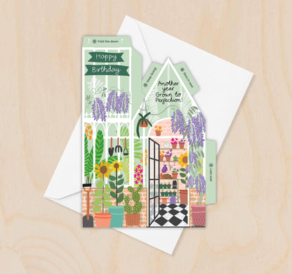Two For Joy Illustration - Greenhouse Birthday Card – 3D Slot Together Greeting Card